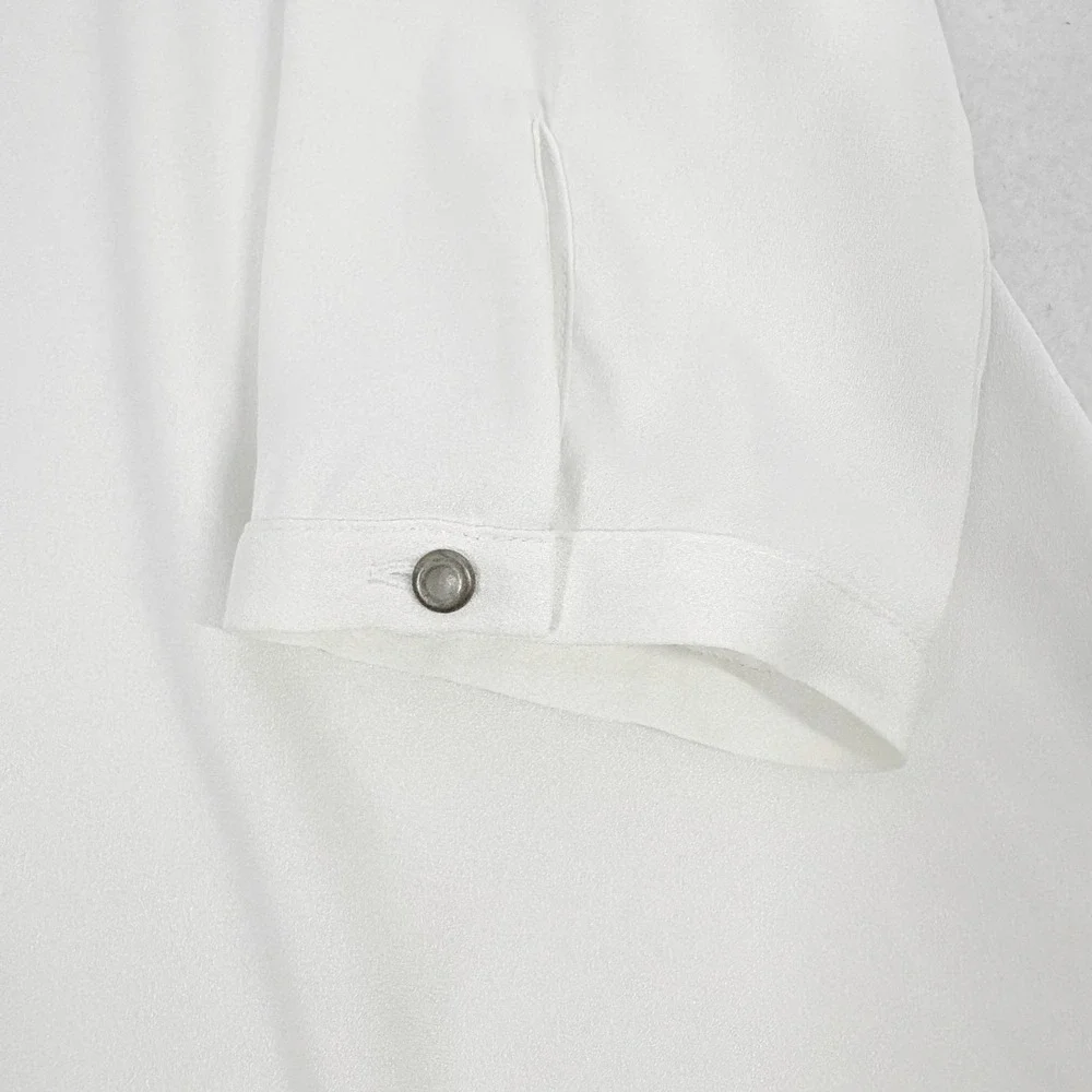 Mango Suit Blouse Womens XS White V-Neck Pleated Office Minimal 90s Capsule MJ
